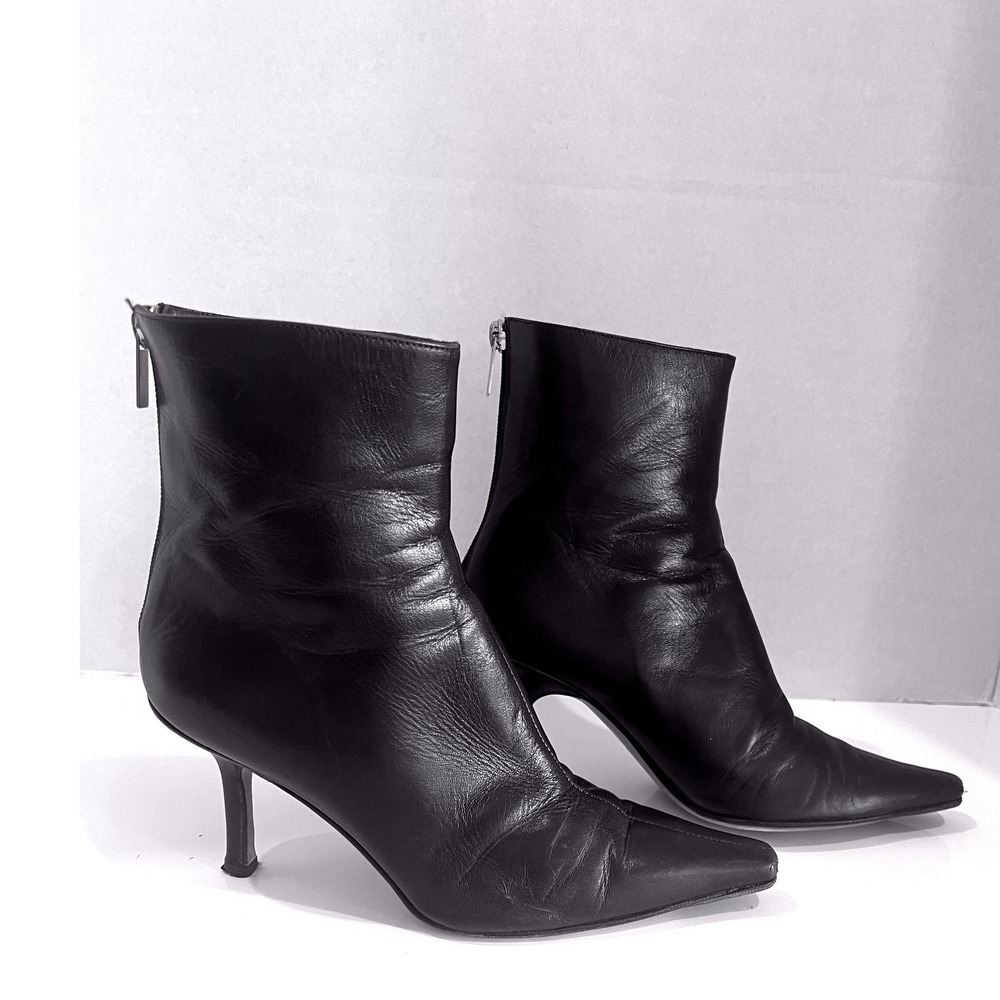 Jimmy Choo Brown Leather Ankle Boots EU 37.5 Stiletto Heel Back Zip Italy